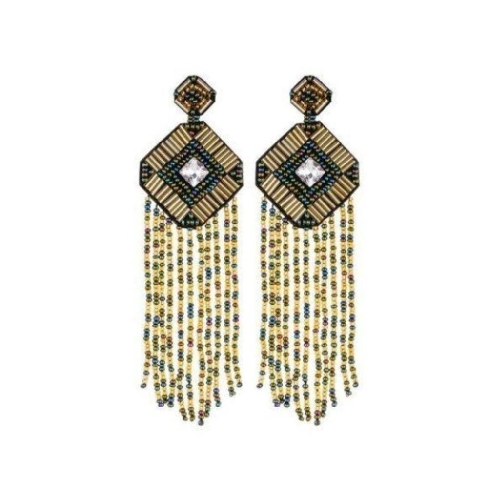 Handmade Rhinestone beaded drop earrings - Picture 2 of 2